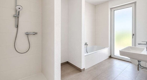Badezimmer mit Dusche und Bade